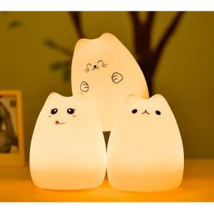 USB Charge Carton Silicone Night Light Multicolor Cute Cat Silicone Soft Nursery