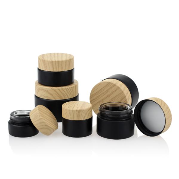 Quality Cosmetic Packaging Set Bamboo Color Screw Cap Black Matte Glass Jars 50g wholesale