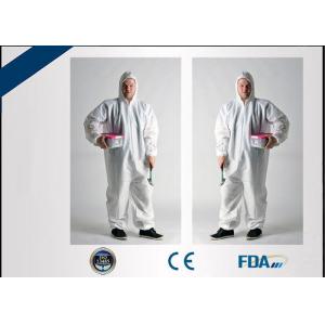 China Fluid Resistant Disposable Protective Coverall , Non Woven Hooded Cleanroom Suit on sale
