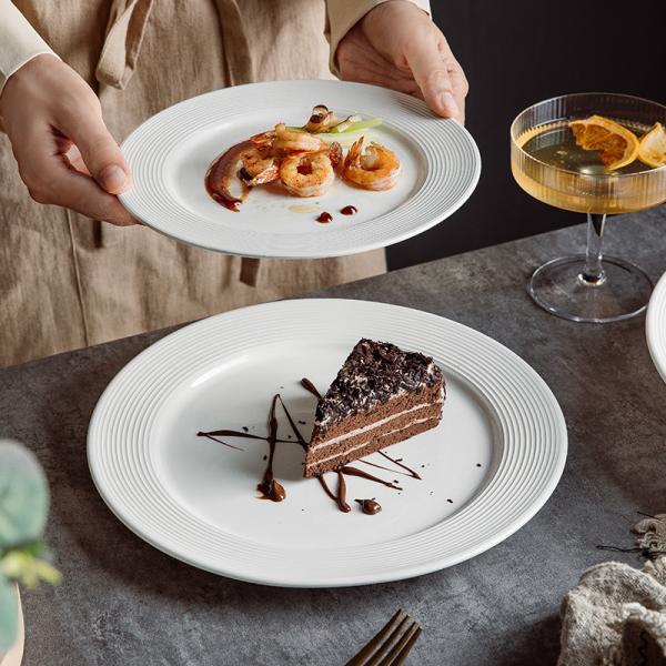 Simple Nordic Porcelain Steak Plate Plain White , LFGB Steak Serving Dish