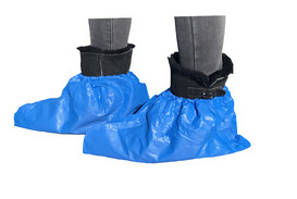 China Fluid Resistant Disposable Boot Covers Elasticized Seam With Textured Tread on sale