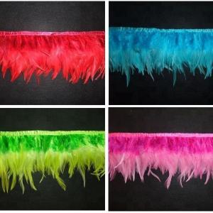 Two Tones Colour Hackle Feather Trim With Satin Ribbon 4-6inch 1 Yard Length