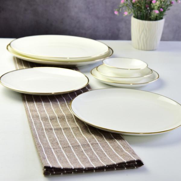 Custom Luxury Royal Bone China Dinner Set Gold Rim For Hotel Restaurant