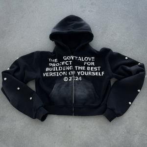 Anti Wrinkle No Strings Streetwear Zipper Hoodie Plus Size Rhinestone Hoodie