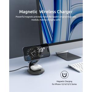 15W 3In1 Magsafe Wireless Charger Stand with Zinc Alloy Silicone ABS Material