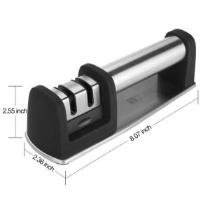 Handheld Two Step Knife Sharpener with Reversible Grinding Head and Finger Guard