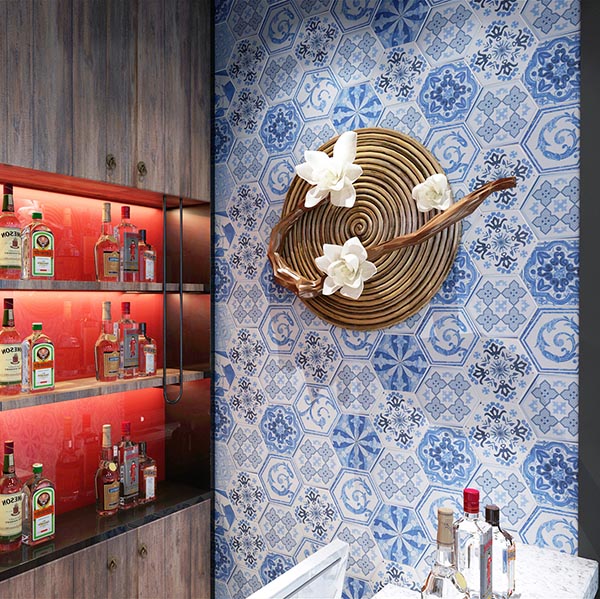 Chinese Style Hexagon Wall Tiles , Anti Dirty Porcelain Hexagon Tile