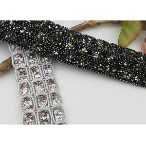 Rhinestones Elastic Ribbon Trim , Black / Silver Gorgeous Elastic Stretch Ribbon
