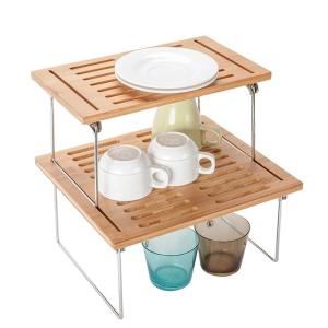 Natural Bamboo Free Standing Shelf Stackable Kitchen Cabinet Organizer