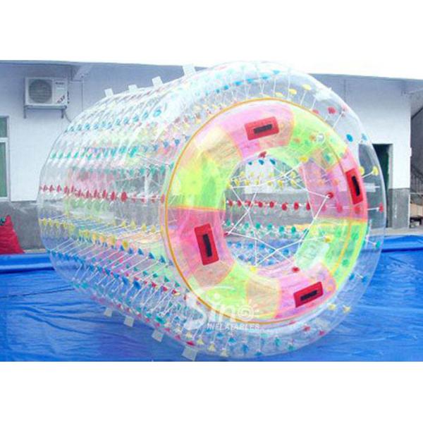 3.0m long transparent double layers inflatable water roller ball with tubes on