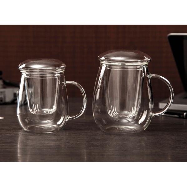 Borosilicate Glass Infuser Mug , Three Piece Tea Cup With Filter And Lid