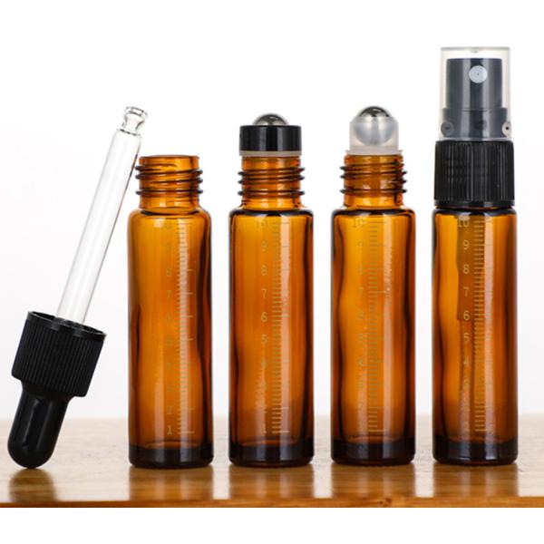 Glass Essential Oil Roller Bottles With Stainless Steel Ball 10ml Amber Roll On Perfume