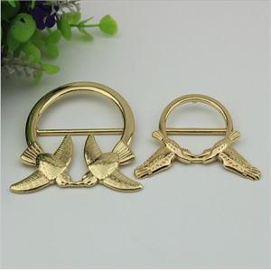 Cheap Fashion gold color 32 &amp; 47 mm round shape double bird patter decorative metal adjustable slide buckles for straps for sale
