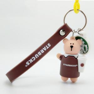 Custom Soft PVC Starbucks Bear Figure Miniature Key Ring 3D Soft PVC Pendant