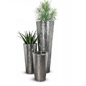 Metal hammered design planter pot hammered metal flower planter