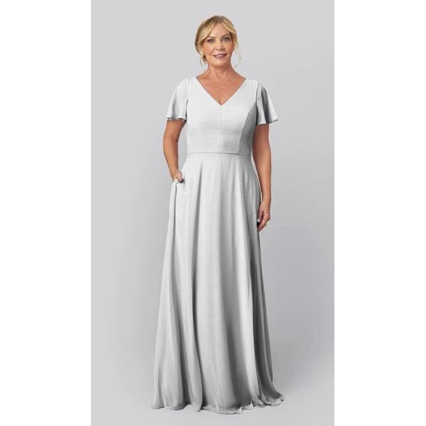 Romantic V-neckline A-line Back Keyhole Cutout Short Flutter Sleeve Zipper Navy Chiffon Mother Of The Bride Dress