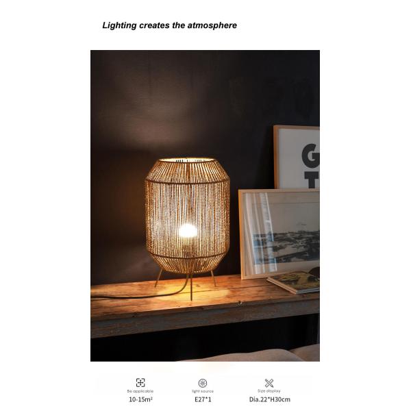Vintage Twine Rattan Table Lamp , Handmade Wabi Sabi Table Lamp For Homestay