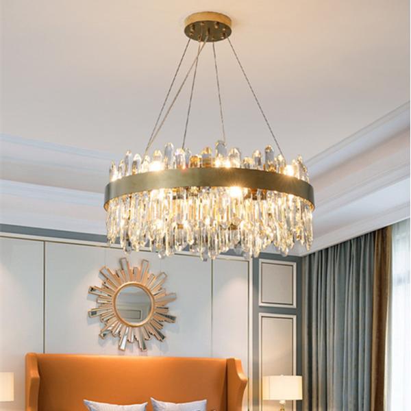 Modern Foyer Round Chandelier Luxury K9 Crystal Dimmable Pendant Lamp Cable