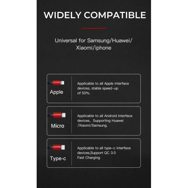 RoHS OEM ODM QC3.0 6.6FT 2m 3A Micro USB Fast Charging USB Cable