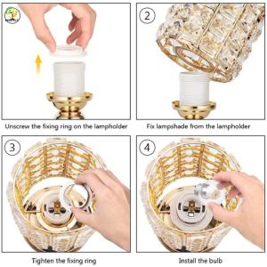 60W Metal Bedside LED Crystal Table Lamp E26 Bulb Base