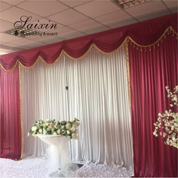 Hot Sale Gorgeous blue silk cloth drape valance curtains with ivory tassel