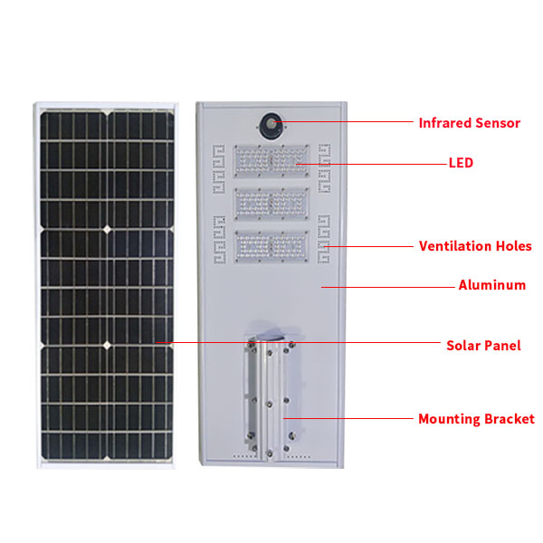 All In One Outdoor Solar Patio Lights 60w IP65 Integrated AC85-265V Mono Solar Panel