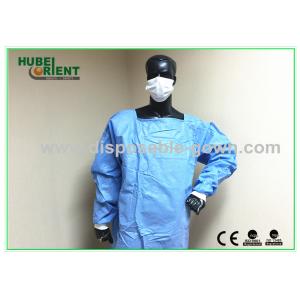 China Blood Proof Blue Disposable Dental Gowns/Tyvek Protective Clothing with knitted wrist on sale