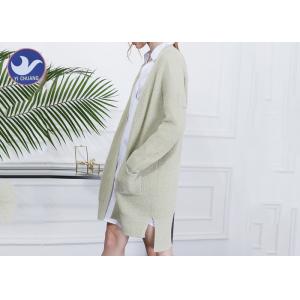 Drop Shoulder Womens Knit Cardigan Sweaters Long Sleeves V Neck With Pockets