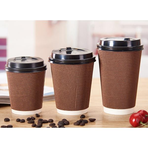 Quality 90mm Mouth Three Layers Corrugated Disposable Coffee Cups 16oz wholesale