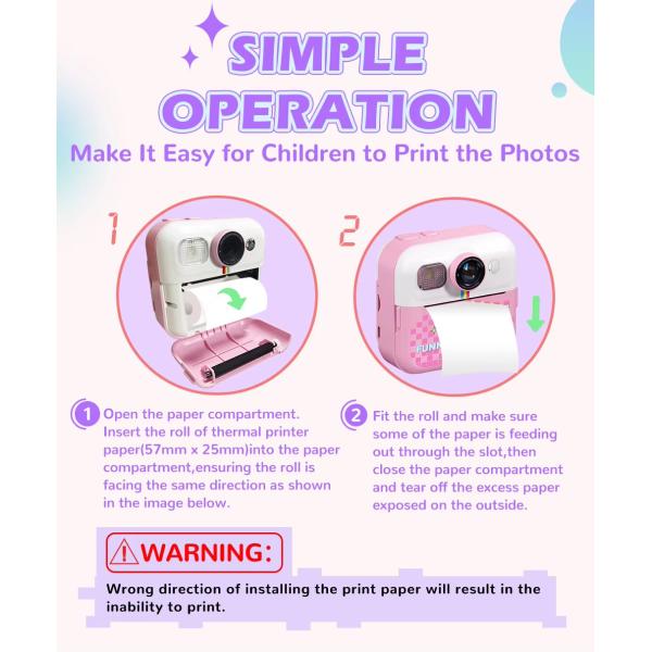 Kids' DIY HD Digital Camera 1080P 48MP Instant Thermal Print Photo Label