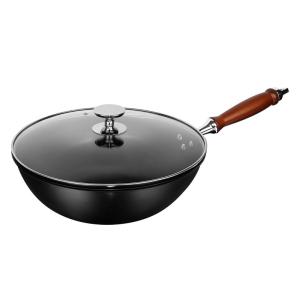 China Durable Kitchen Frying Pans Round Bottom Carbon Steel Wok Chemical Free 9.3cm Deep on sale