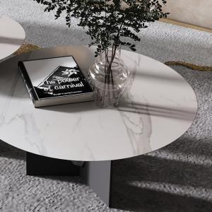 55cm Round Rock Coffee Table Carbon Steel Based Rock Slab Coffee Table