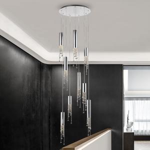 Modern chrome crystal ceiling chandelier for dining room long loft staircase