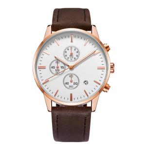 Men'S Multifunction Chronos Sport Watch Leather Strap Day Date Perpetual