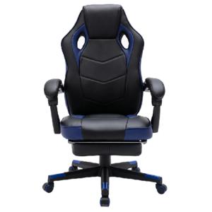 Cheap Ergonomic Gaming Chair with Built-in Footrest, 350mm Nylon Base, and Black PU with Blue PU Accents for sale