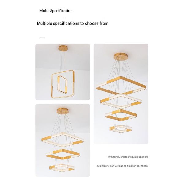 Remote-Controlled Stepless Dimming , Three-Color Temperature, Square Ring Metal Pendant Light