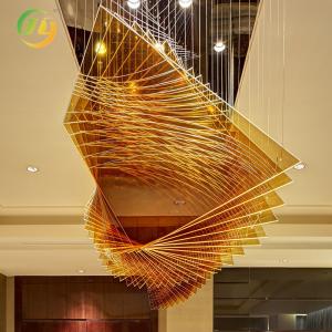 China JYLIGHTING Customized Twist Shape Large Chandelier Amber Suspended Glass Light Fixture for Modern Interior Hotel lobby on sale