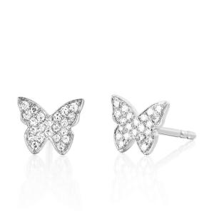 Handmade 18K Gold Plated Butterfly Stud Earrings With White Pave Setting And