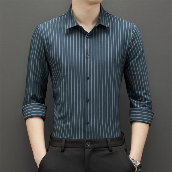 Quality 2022 Men's Black Plain Custom Summer Long Sleeve Formal Shirts Slim Fit Cotton Silk Shirt wholesale