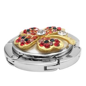 Custom Logo Metal Folded Round Purse Hooks Colored Diamond Clover Bag Hanger