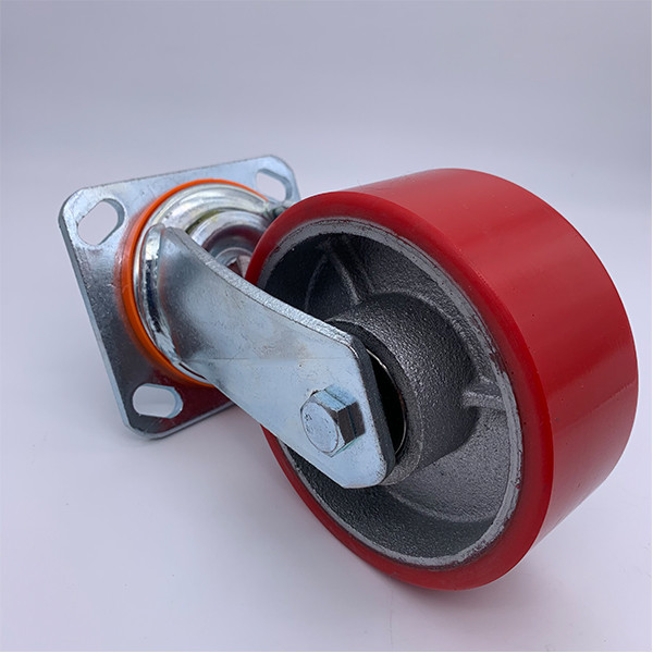 Quality 125 mm Swivel Red Polyurethane Tread Iron Caster wholesale