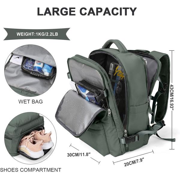 Hiking School Weekender Overnight Travel Bag Large Capacity Waterproof Green Color