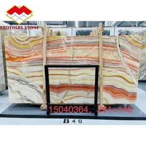 Cheap Hotel Table Furniture Design with Natural Stone Bookmatched Rainbow Onyx Marble Slab for sale