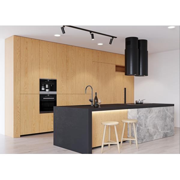 Modern Modular Kitchen cabinets with Island bar and black quartz stone