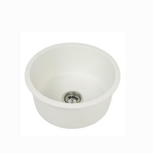 White Color Single Round Bowl Quartz Stone Kitchen Sink For Bath Drain opening 3