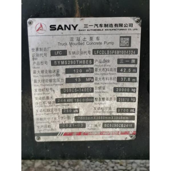USED SANY 43m Pump Truck Concrete Pump Construction Machine 2021