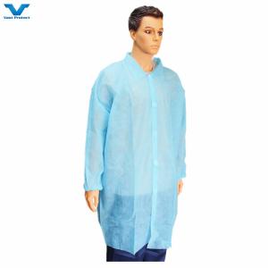 Long Sleeve Disposable Lab Coat With Shirt Collar Elastic Wrists And Velcro