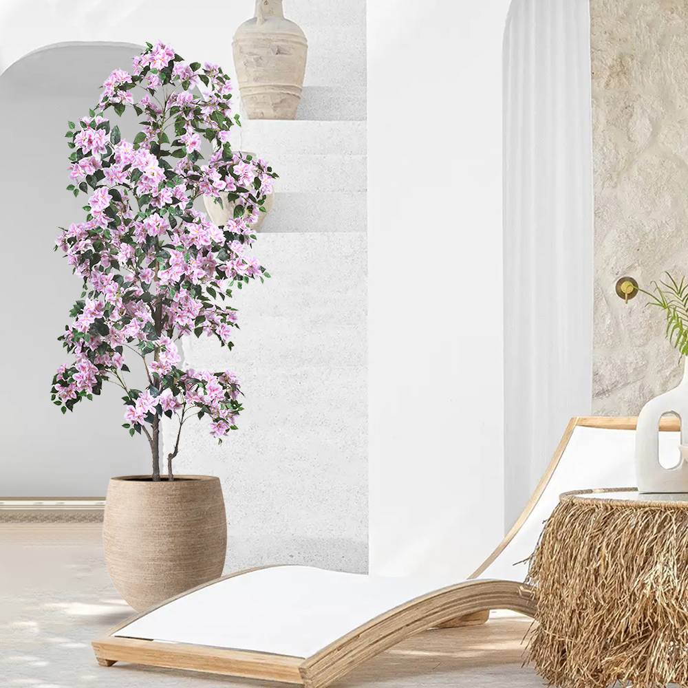 Artificial Bougainvillea Tree with Flower in Plastic Pot for Front Porch Home