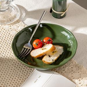 Green Floral Ceramic Plates Sets For 6 Users Exquisite Porcelain Utensils