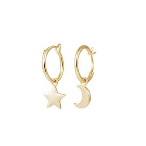 Cheap Trendy 925 Sterling Silver Earrings with Asymmetric Gold Plated Star and Moon for Ladies for sale